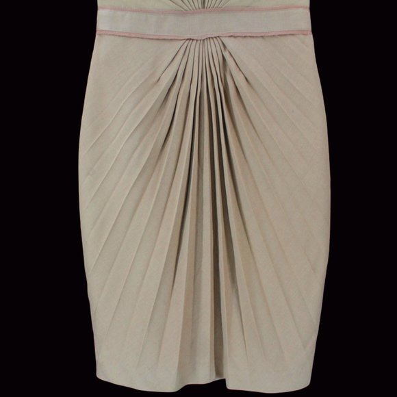 Ted Baker London Dress Radiant Accordion Pleated Sleeveless Sheath Khaki/Camel - Picture 4 of 8